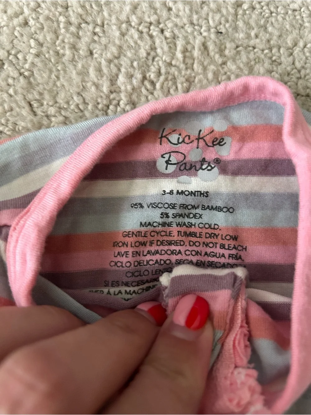Kickee pants striped bamboo ruffle footie onesie 3-6 months bamboo